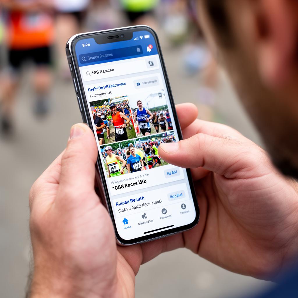 Person searching for race photos on smartphone